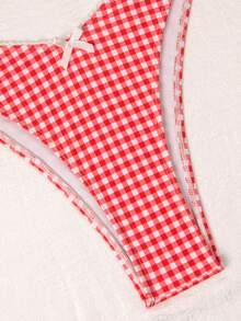 2024 年夏季新款欧美风女式格子高腰比基尼套装，性感时尚 - 紅色 - 查看 9