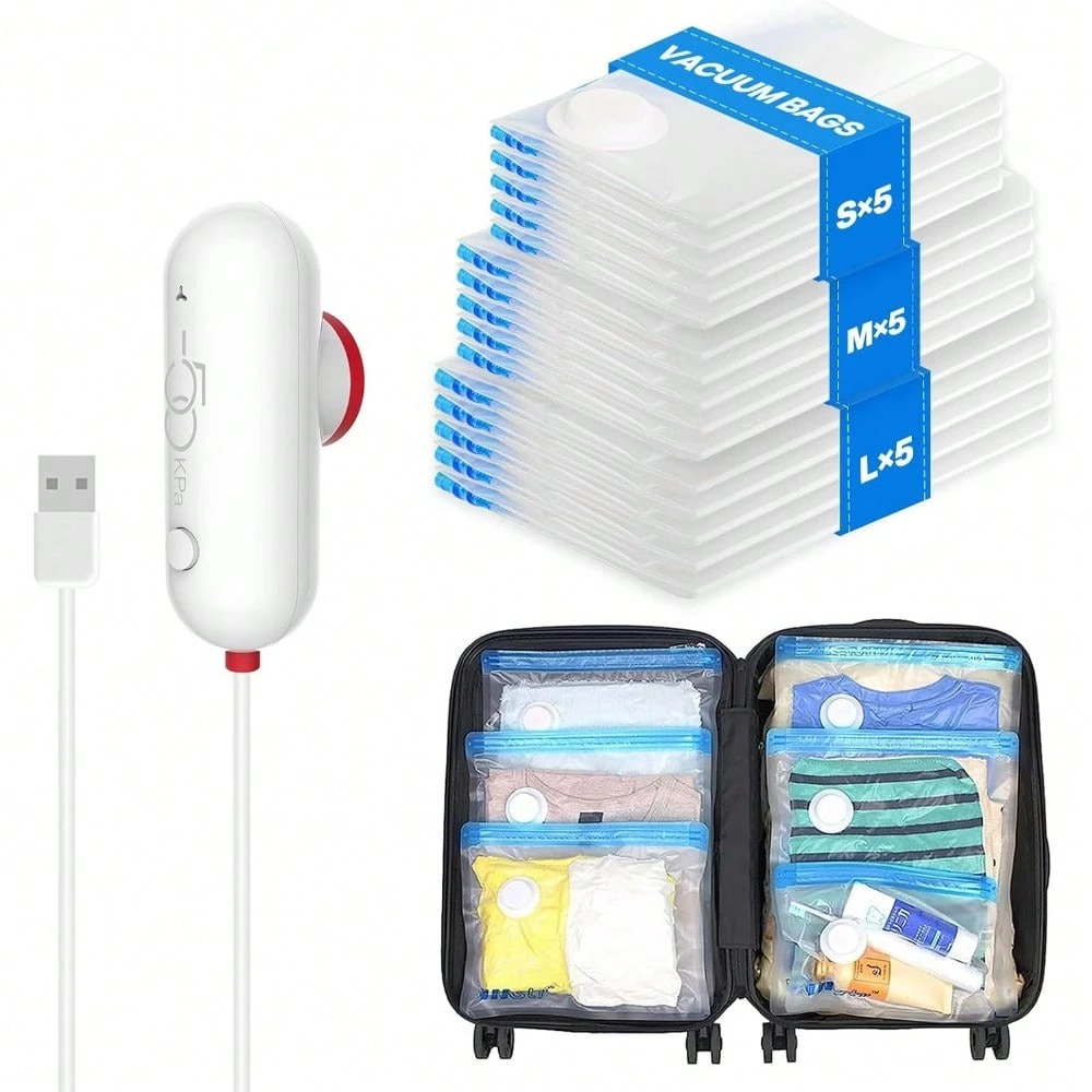 15 Pack Travel Vacuum Storage Bags With USB Pump Vacuum Packing Seal 15-pack-travel-vacuum-storage-bags-with-usb-pump-vacuum-packing-seal