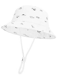 LANGZHEN 儿童防晒帽 幼儿男童女童宽边夏季户外帽子 婴儿渔夫帽 带下巴带 - 男童短沿盆帽 - 查看 49