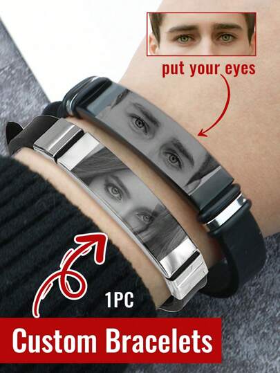 LICVIC Pulseras personalizadas de acero inoxidable con foto grabada en silicona, pulseras de pareja personalizadas, imagen personalizada del ojo en pulseras, regalos de cumpleaños personalizados, regalos de boda, regalos de aniversario, regalos del Día de San Valentín, Día del Padre, adecuado para él/ella, damas de honor, novio, novia, mejor amiga, colega, niña, niño, estudiantes, joyería de moda personalizada para adolescentes, cómoda, niños, noche de gala, moderna, colorida, linda