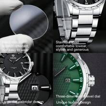 NARY 1pc Men's Watch Stainless Steel Luxury Large Dial Waterproof Date Sports Watch, Brand Original Luxury Waterproof Luminous Quartz Watch,New Style Male Clock 6151