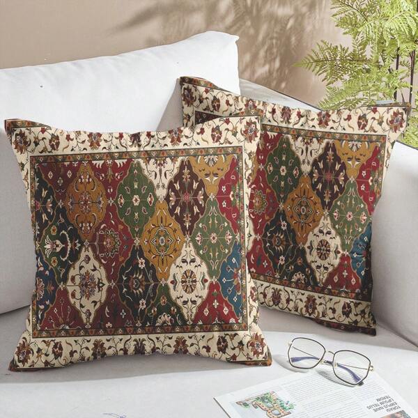 2 pezzi Federe per cuscini in stile bohémien, federe per cuscini di lusso classiche e semplici con motivi floreali geometrici vintage, adatte per divano e sedia di soggiorno e camera da letto, 45x45cm (Inserto cuscino non incluso)