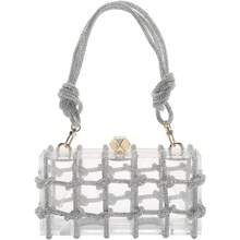 Clear Acrylic Clutch Sparkle Rhinestone Evening Bag - trắng - Xem 2