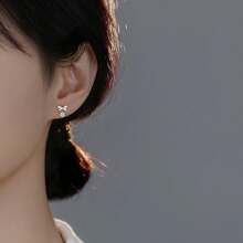 1 对 S925 纯银蝴蝶结锆石吊坠耳环，浪漫甜蜜的珠宝礼物，适合女性、姐妹、女朋友、生日 - 蝴蝶結 - 查看 2