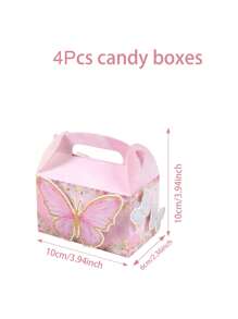 4个粉色蝴蝶造型便携式礼盒，蝴蝶主题派对礼品包装盒，粉色蝴蝶糖果盒，甜点蛋糕面包盒饼干盒，粉色蝴蝶派对装饰，粉色婚礼回礼盒，粉色蝴蝶生日家庭活动装饰，宝宝性别揭晓派对装饰，生日派对用品，宝宝派对用品 - 粉色 - 查看 3