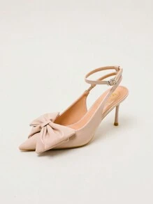 New Stylish Pointed Toe Pink Heels, Elegant Ankle Strap Bowknot Pumps, Slim High Heels For Commuting And Wedding - Baby Pink - View 5