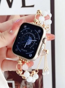 1 件时尚创意金属心形和仿珍珠串饰手链装饰腕带适用于 Ultra 3 2 1 系列 SE S10-S1 38 毫米 40 毫米 41 毫米 42 毫米 44 毫米 45 毫米 46 毫米 49 毫米智能手表配件 - 彩色 - 查看 12