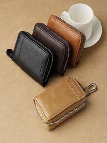 2025 Shopping Festival Promotion, Minimalist High-End Leather Key Pouch For Men, Large Capacity Waist Hanging Real Soft Leather Multi-Function Zipper Key Holder Card Case 2-In-1 - Multicolor - View 2