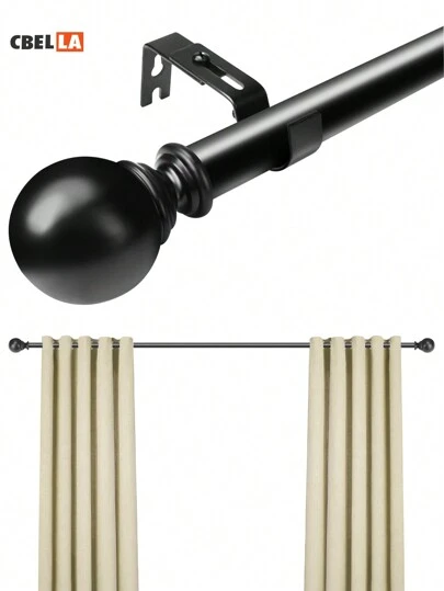 CasaBella Conjunto de barras de cortina romanas negras ajustables de metal, barra de cortina de acero inoxidable resistente de hasta 3 m con 2 soportes y tornillos, se ajusta a ventanas de 28" a 144", diseño clásico simple, resistente al agua y a la corrosión, fácil de instalar, alta capacidad de carga, adecuado para divisor de habitación, dormitorio, sala de estar, cocina, baño, decoración de baño, decoración de verano, accesorios de baño