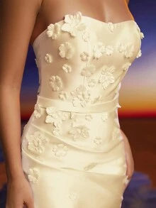 Anymoon 3D Hand Floral Ruffle Trim Mermaid Bridesmaid Dress - Yellow - View 8