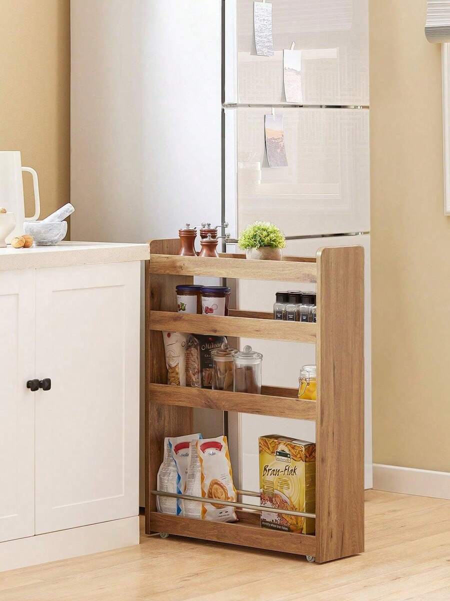 SoBuy NSR01-PF, Xe đẩy phục vụ 4 tầng, Kệ lưu trữ trượt ra có bánh xe, Giá lưu trữ di động - màu nâu - Xem 1