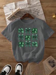 St Patrick Cartoon Letter Graphic Print T Shirt, Short Sleeve Crew Neck Casual Top For Summer & Spring, Women's T-Shirt