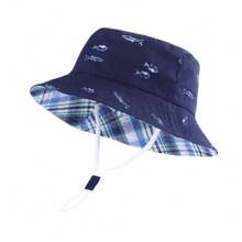 LANGZHEN 儿童防晒帽 幼儿男童女童宽边夏季户外帽子 婴儿渔夫帽 带下巴带 - 男童短沿盆帽 - 查看 35