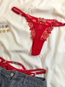 Customized Metallic Letter Lace Underwear, Fitted Adjustable Breathable Mesh Thong Panties, Gift For Girlfriend, Wife, Anniversary, Birthday