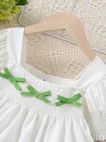 2pcs/Set Girls Short Sleeve Crop Top + Green Pants - White - View 4