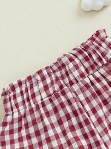 Toddler Baby Girl Bloomers Shorts Plaid Print Diaper Covers Elastic Waist Ruffled Detail Short Pants For Summer Holiday - Red - View 4