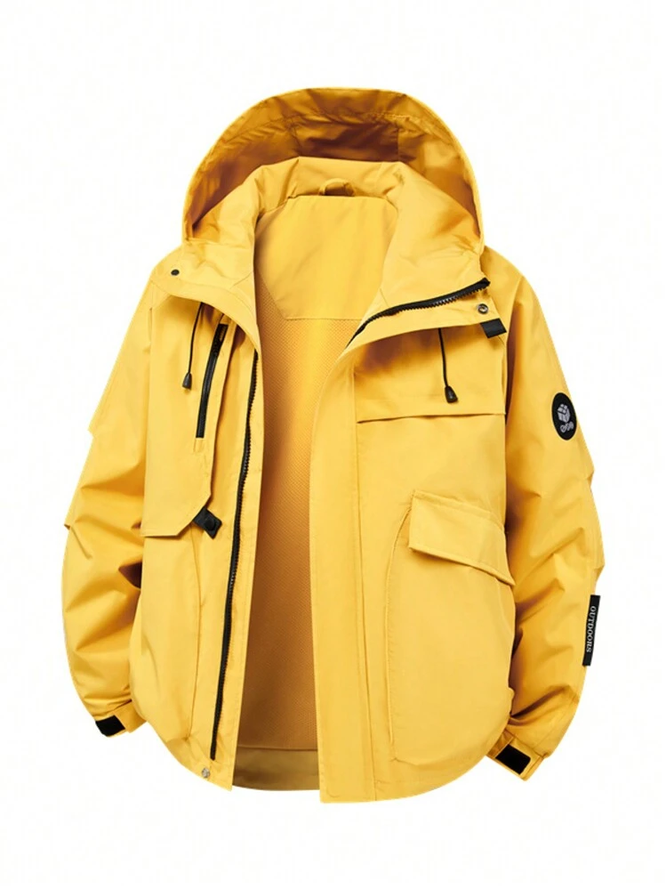 2025年新作 防水ウインドブレーカー、ユニセックス アウトドアスポーツウェア カジュアルフード付きコート、春秋用 - イエロー - 見る 1