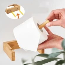 Portarrollos de papel higiénico, estante de pañuelos de bambú, portarrollos de papel higiénico de bambú, soporte de pared para rollo de papel, con tornillos - fácil de instalar y estructura de madera desmontable, perfecto para baño, cocina y talla grande decoración del hogar, organizador de baño, decoración de otoño, regreso a clases