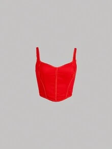 Sweetheart Neck Grommet Lace Up Back Crop Corset Cami Top - Red - View 1