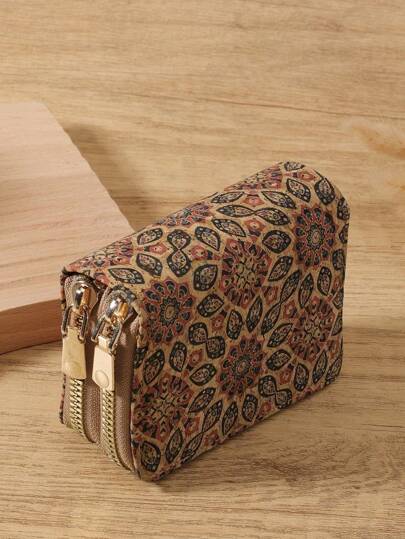 双拉链多功能零钱包字母图形卡夹多卡位卡片收纳盒信用卡学校用品学校宿舍女士钱包钱包小钱包