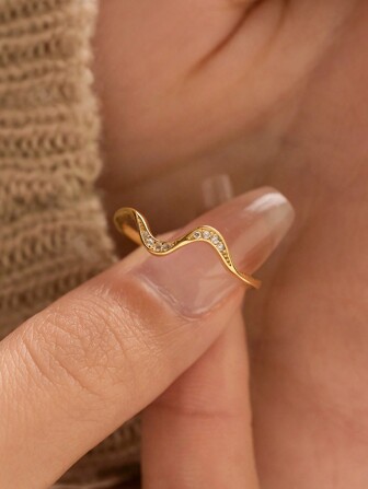 BALMORA 1pc Sterling S925 Silver Vintage Simple Elegant Geometry Wavy Zirconia Finger Ring For Women Party Daily Wearing Friendship Jewelry Gift