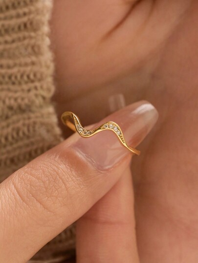 BALMORA 1 pieza Anillo de dedo de plata esterlina S925 vintage, sencillo y elegante, con geometría ondulada y circonia, para uso diario, como regalo de joyería de amistad para mujeres