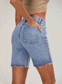 Women Denim Shorts Hight Waist Solid Summer Casual Shorts Streetwear For Daily Party - Baby Blue - View 5