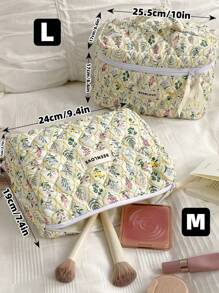 1Pc/Set Vintage Delicate Floral Quilted Makeup Bag, Large Capacity Travel Toiletry Pouch With Handle, Multi-Functional Cosmetic Storage Bag For Lipstick, Jewelry, Tissues, Sanitary Napkins, Toiletry Bag For Travel, Daily Use, Perfect Gift For Valentine's Day, Mother's Day, Anniversary, Vacation, Daily Use, New Style 2025 (Random Cutting).