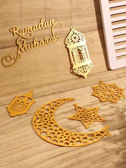 6 件 - 斋月装饰品，亚克力斋月卡里姆装饰开斋节吊坠风灯月亮星形斋月装饰可悬挂在墙壁窗户树上（金色）