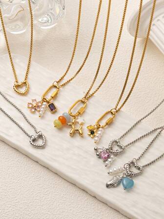 1 件不锈钢心形环扣，12 颗诞生石珍珠吊坠 DIY 项链，18K 镀金，防水防汗，适合派对和日常佩戴，情人节和母亲节礼物，妈妈，母亲，母亲节，礼物