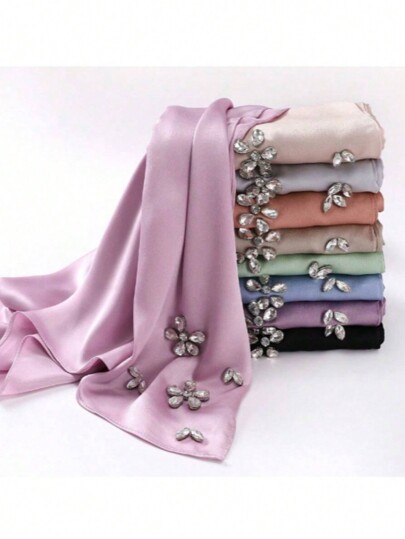 1PC Abaya Accessories Chiffon Hijab Scarf With Rhinestone Women Long Solid Color Head Wrap For Women Hijabs Scarves Ladies Veil
