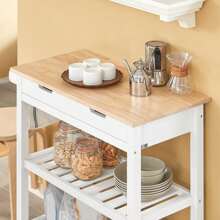 SoBuy FKW68-WN, Kitchen Storage Trolley Serving Trolley Kitchen Shelf With Rubber Wood Top 2 Drawers 2 Shelves - White - View 8