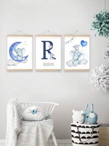 3件套个性化定制艺术画，大象图案，月亮图案，动物帆布画，心形气球墙饰，儿童房装饰画，男孩卧室装饰，无框，装饰精美，现代简约，时尚可爱，讨喜，可定制，个性化，独特，送给男友、女友、爸爸、妈妈、家人、朋友的理想礼物，适合情人节、母亲节、生日、乔迁之喜、餐厅、客厅、家居装饰、情人节装饰、慢生活、节日日历、家居装饰客厅 - 藍色 - 查看 8