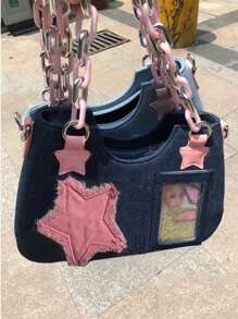 New Fashion Star Shape Acrylic Chain Women's Bag, Versatile And Textured With Color-Blocking Design, Suitable For Casual And Commuting With Shoulder Or Crossbody Style Star Print Women Bag, Stars Hollow Women Bag