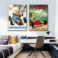 1pc Wall Arts Posters Vintage Car Races Monaco Prix F1 Racing Poster Canvas Painting Grand Prix Edition Racing Wall Art Pictures Home Decor Frameless - Multicolor - View 7