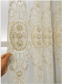 1 Peça Cortina Transparente Bordada e Enfeita com Contas de Estilo Europeu de Alta Qualidade com Furos Perfurados, Design Elegante para Sala de Estar, Quarto, Palácio e Vila