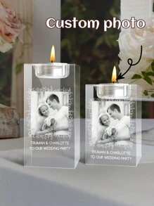 Customized Photo Crystal Candle Holder - A Wedding, Birthday Or Holiday Gift - Crystal Artwork Suitable For Weddings, Valentine's Day, Christmas, Thanksgiving, General Holidays, Father's Day, Mother's Day Decorations, 3D Crystal Photos To Cherish Eternal Memories - Višebojno - Prikaz 2