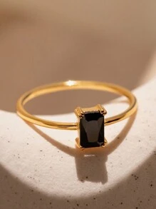 1 件时尚新款镀金镶嵌香槟色/天蓝色/黑色/粉色方晶锆石戒指，女士订婚配饰，适合送给家人、朋友和恋人的礼物，男女皆宜 - 黑色 - 查看 2