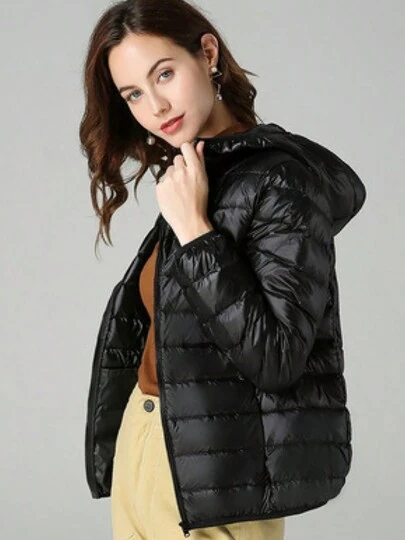 Chaqueta acolchada ligera, cálida y con capucha para mujer(Sin bolsa de almacenamiento)