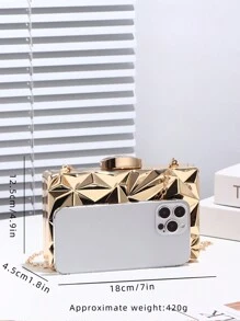1pc Fashion Metal Hard Case Evening Clutch, Women Bride Luxury Elegant Refined Crossbody Bag, Suitable For Wedding, Party, Ball, Birthday Gift, Valentine's Day Gift, Dress Matching, Holiday, Prom Bag For Party