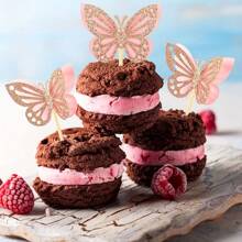 12Pcs Light Red Butterfly Cupcake Toppers - Double Layer Glitter Decorations For Baby Showers, Weddings, Birthdays, Gender Reveals & More - Multicolor - View 6