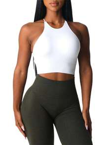 Sports Bras For Women Solid Color Sleeveless Workout Yoga Bra Fitness Sport Seamless Bralette Underwear Running Bras - 白色 - 查看 3