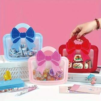 12 个优雅蝴蝶结主题礼品袋 - 塑料、自立袋，带有彩色图案，适用于糖果和小礼物，非常适合派对礼品和工艺品，小礼品袋