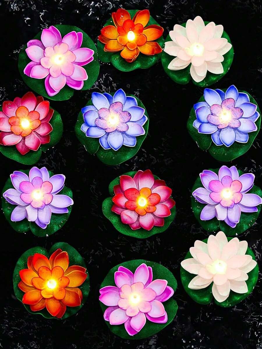 6pcs Waterproof Floating LED Lotus & Water Lily Lights, Suitable For Pool Decor, Night Light, Wish, River Or Swimming Pool Decoration
