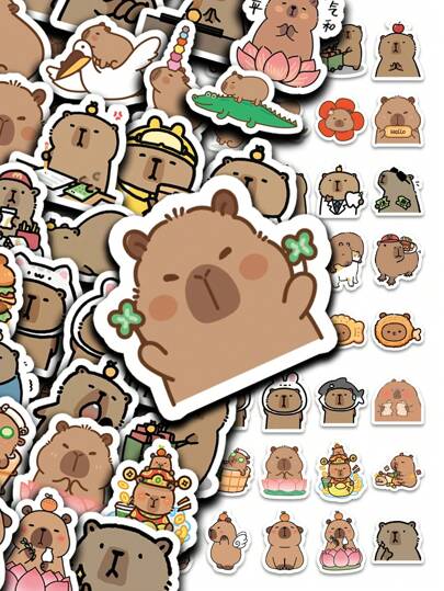 64pcs Capybara Stickers Cute Brown Stickers, Vinyl Waterproof Stickers For Laptop,Decorate Party Skateboard Phone Case Water Cup Guitar Sticker Sticker Can Diy Sticker
