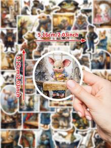 50 stuks dierenstickers, retro middeleeuwse varken kat vos konijn stickers voor scrapbooking, dagboek, laptop, bumper, skateboard, waterfles, bouwvakker, auto, verjaardagsfeestje, vinyl waterdichte stickers voor tieners volwassenen kinderen terug naar school cadeaus
