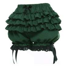 Womens Lolita Bloomers Ruffles Pumpkin Pants Bottom Shorts Lace Trim Layered High Waist Shorts Pettipants - 綠色 - 查看 2