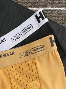 4pcs Pack Men's "Hello" Fashion Mesh Breathable Comfortable Letter Printed Boxer Briefs, Men's Loungewear Underwear