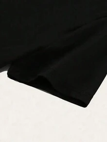 女式几何图案 T 恤，95% 涤纶 5% 氨纶，休闲圆领，短袖针织面料上衣，适合所有季节，210 Gsm - 黑色 - 黑色 - 查看 5