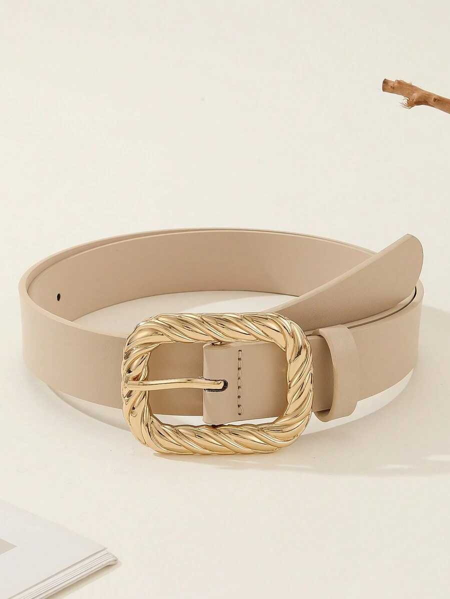 1 件简约时尚金色方形扣女士腰带，百搭，适合牛仔裤、休闲裤、连衣裙